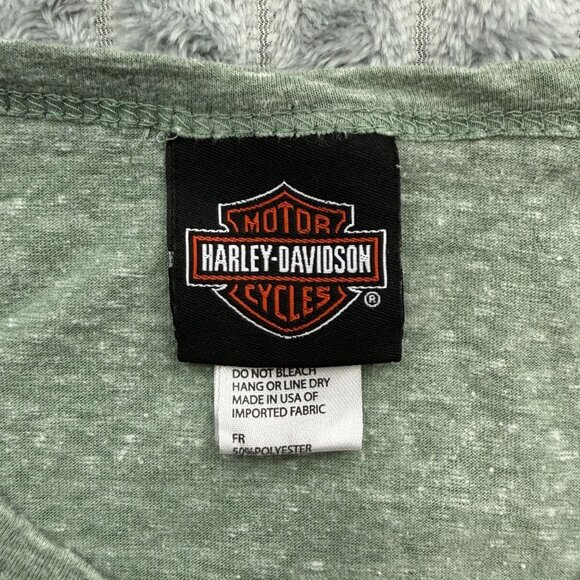 Harley-Davidson Top‎ Womens M Green Studded American Pride Milwaukee Tie Sleeves - Picture 3 of 8